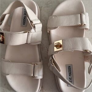 Steve Madden Cream Sandals with Gold Buckle